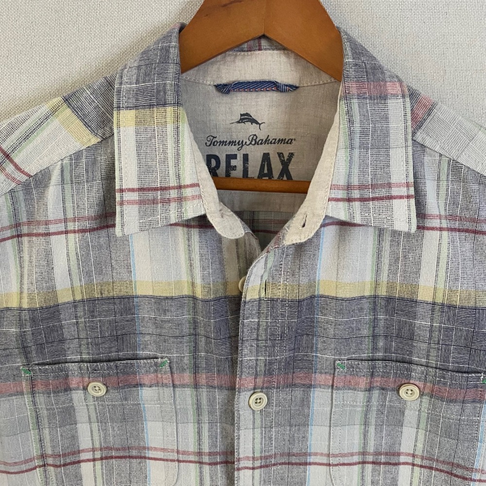 Tommy‎ Bahama Relax Mens L Plaid Cotton Slub Long Sleeve Button Up Shirt TR39534 - Picture 2 of 10